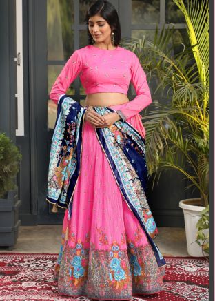 Pink Lehenga Choli In Digital Floral Print