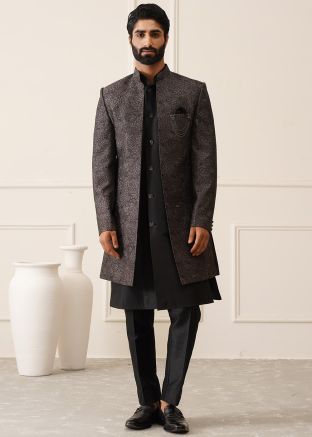 Black Embroidered Indo-Western Sherwani