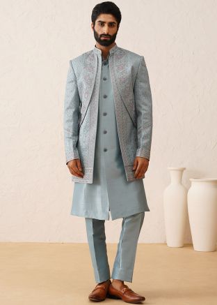 Blue Embroidered Indo Western Sherwani