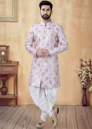 Pink Readymade Men Indowestern Sherwani In Art Silk