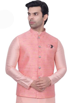 Readymade Pink Woven Men Nehru Jacket