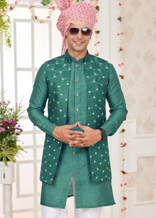 Readymade Green Embroidered Men Jacket