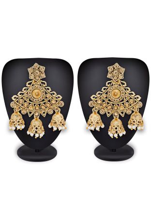 Golden Stone Studded Jhumka Earrings