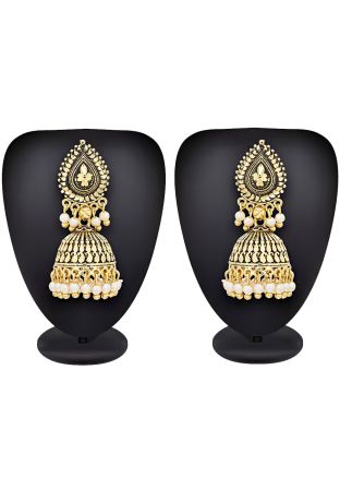 Oxidized Gold Pearls Studded Jhumkas