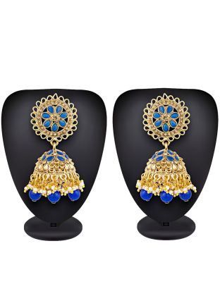 Golden And Blue Stone Studded Jhumkas