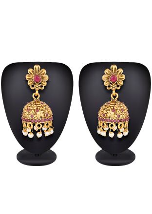 Gold Stone Studded Jhumka Earrings