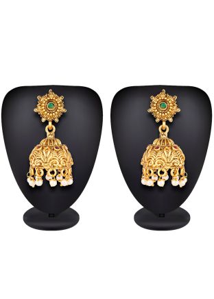 Golden Beads Studded Jhumkas