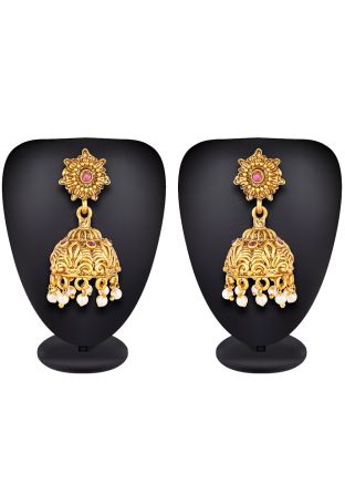 Gold Beads Studded Jhumkas