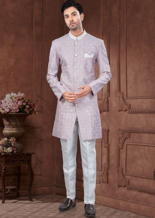 Light Purple Embroidered Indo Western Sherwani Set