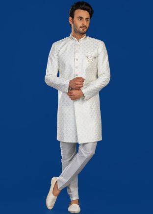 White Embroidered Indo-Western Sherwani Set