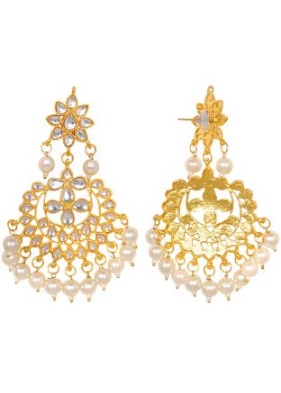 Golden White Kundan Chandbalis Style Earinngs