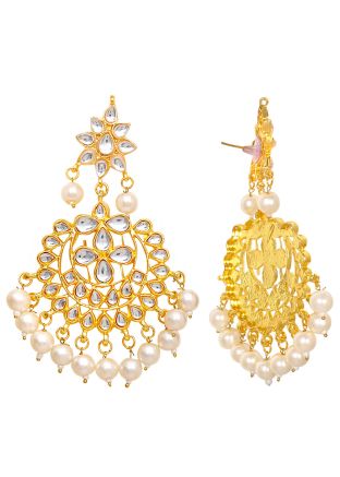 Golden White Kundan Chandbalis Style Earinngs