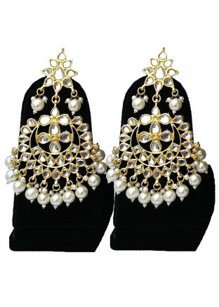 Golden White Kundan Chandbalis Style Earinngs