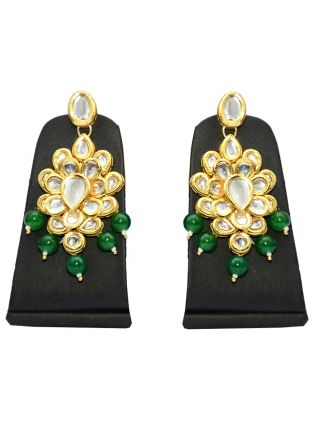 Golden Green Kundan Stone Studded Earinngs