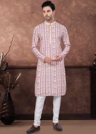 Multicolor Readymade Printed Men Kurta In Rayon