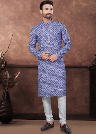 Purple Printed Men Readymade Kurta In Rayon