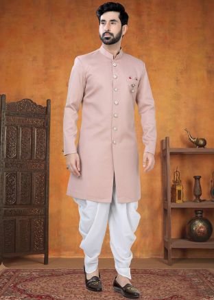 Pink Indo Western Sherwani With Dhoti