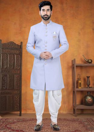 Blue Men Indo Western Sherwani Set With Dhoti