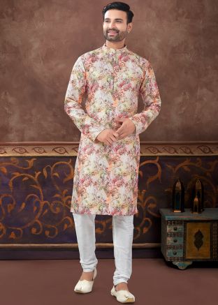 Multicolor Digital Print Readymade Men Jacquard Kurta Pajama