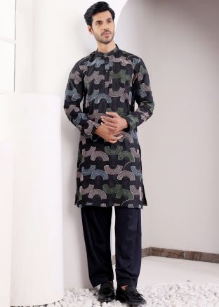 Black Embroidered Kurta pant In linen