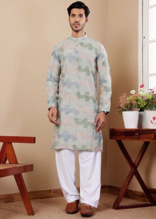 Green Embroidered Men Kurta Pant