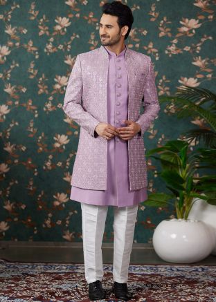 Purple Sequins Embroidered Indo Western In Art Silk