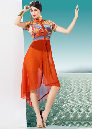 Multicolor and Orange Georgette Readymade Tunic