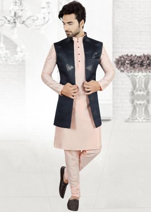 Pink Kurta Pajama With Embroidered Nehru Jacket