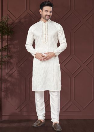 White Embroidered Silk Kurta Pajama