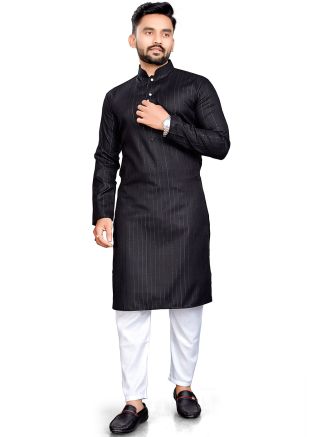 Black Zari Work Men Kurta Pajama