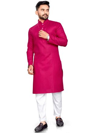 Pink Zari Work Men Kurta Pajama
