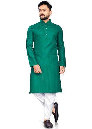 Green Men Kurta Pajama In Zari Work