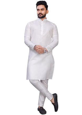 White Men Kurta Pajama In Zari Work