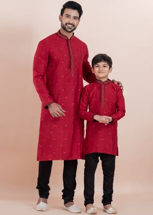 Red Embroidered Father & Son Kurta Pajama
