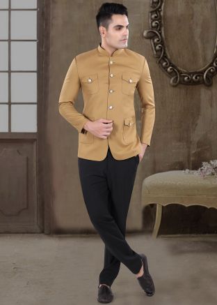 Brown Men Bandhgala Jodhpuri In Viscose