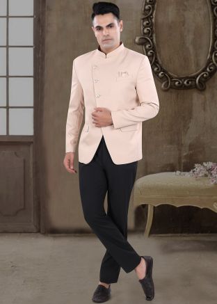 Peach Readymade Bandhgala Jodhpuri Suit