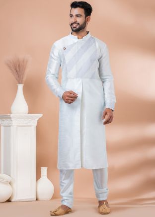 Sky Blue Embroidered Men Kurta Churidar Set