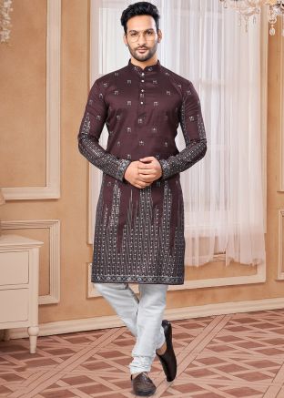 Brown Embroidered Kurta Pajama