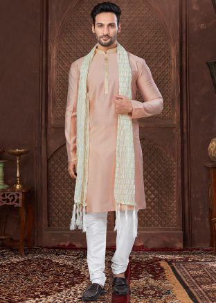 Pink Men Kurta Pajama In Art Silk