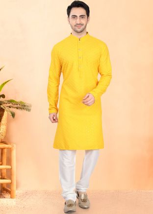 Yellow Embroidered Kurta Pajama Set
