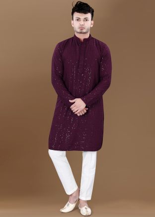 Purple Embroidered Kurta Pajama