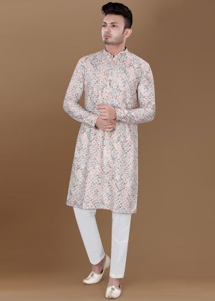 Multicolor Printed Men Kurta Pajama