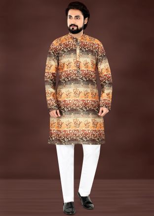 Multicolor Printed Men Kurta Pajama