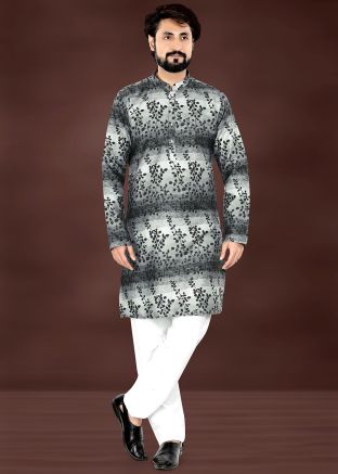 Black Printed Kurta Pajama In Rayon
