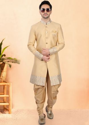 Golden Embroidered Dhoti With Sherwani