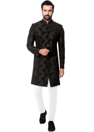 Black Indo Westtern Sherwani In Jacquard