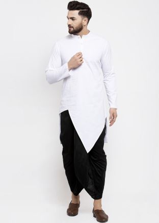 White Readymade Asymmetric Kurta With Dhoti