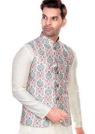 Multicolor Embroidered Men Nehru Jacket In Rayon