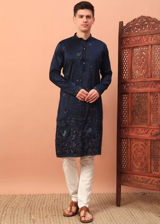 Blue Embroidered Silk Kurta Pajama
