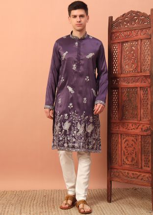 Purple Embroidered Kurta Pajama